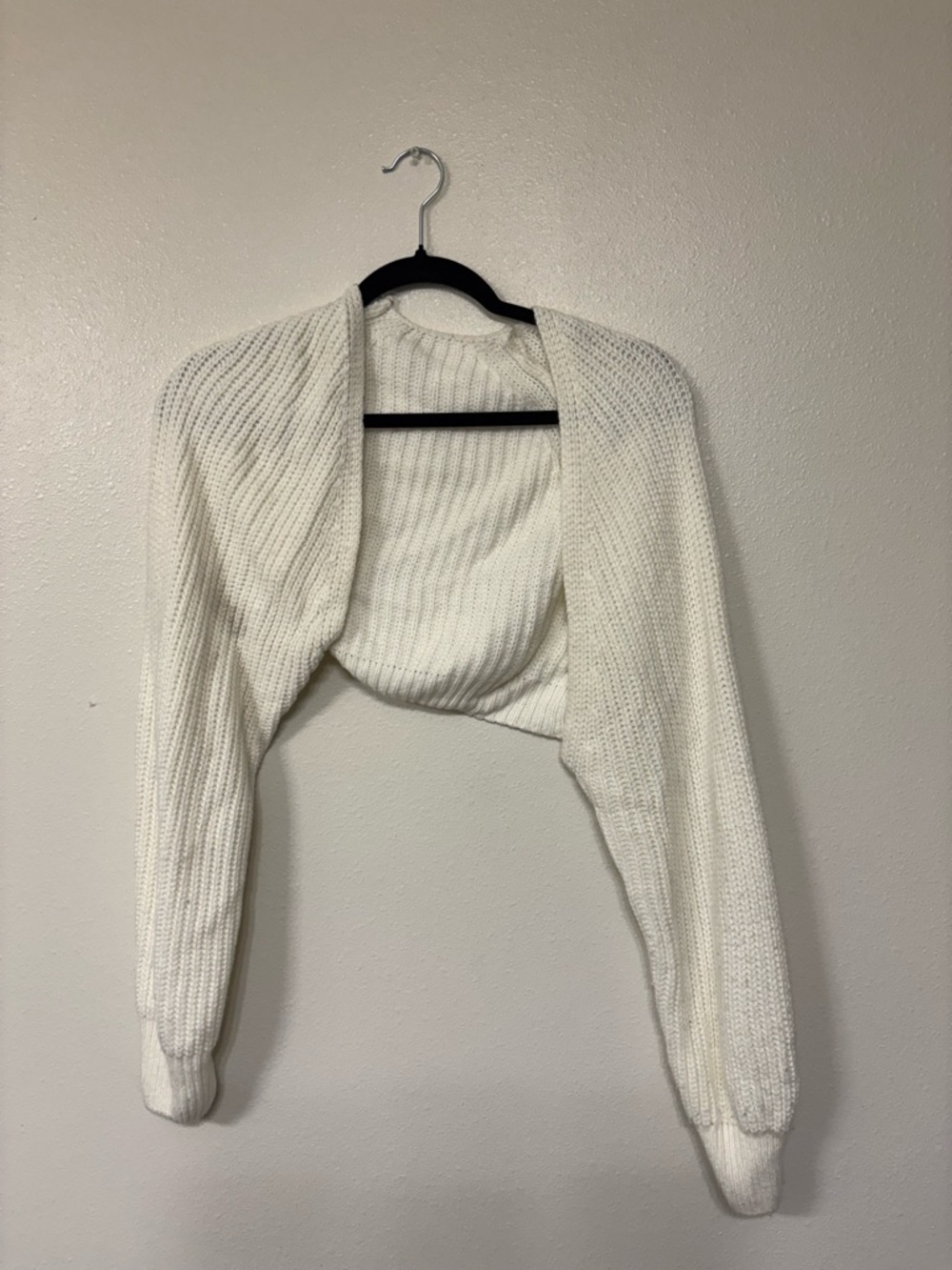 White Cropped Open-Front Knit Bolero Sweater